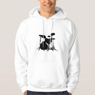 Black & White Drum Kit Silhouette - Drummers Hoodie