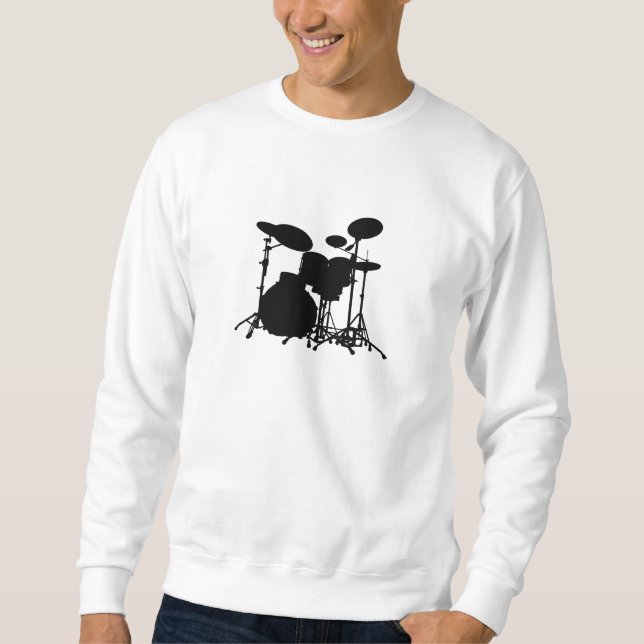 Black & White Drum Kit Silhouette - Drummers Sweatshirt (Front)