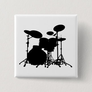 Black & White Drum Kit Silhouette - For Drummers 15 Cm Square Badge