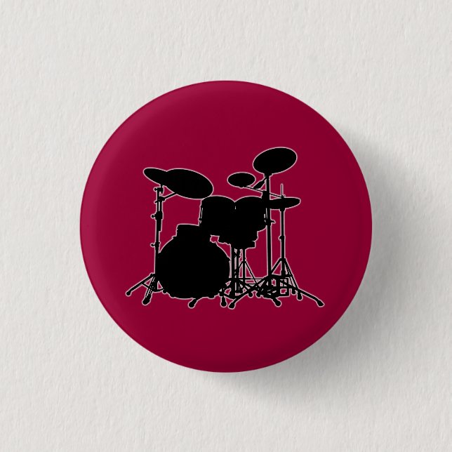 Black & White Drum Kit Silhouette - For Drummers 3 Cm Round Badge (Front)
