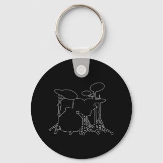 Black & White Drum Kit Silhouette - For Drummers Key Ring
