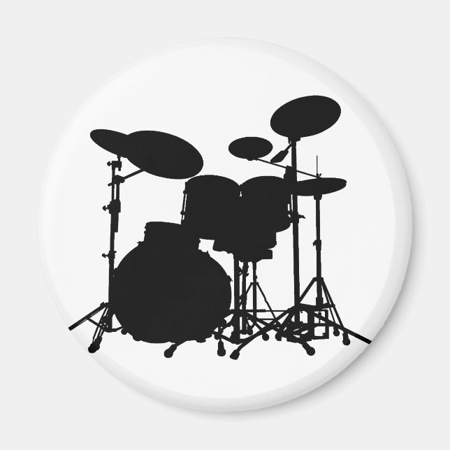 Black & White Drum Kit Silhouette - For Drummers Magnet (Front)