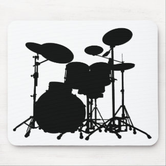 Black & White Drum Kit Silhouette - For Drummers Mouse Mat