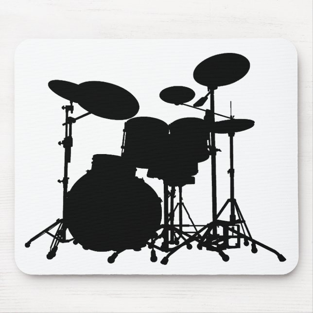 Black & White Drum Kit Silhouette - For Drummers Mouse Mat (Front)
