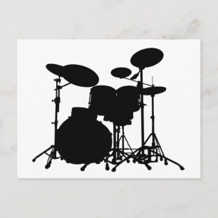 Black & White Drum Kit Silhouette - For Drummers Postcard