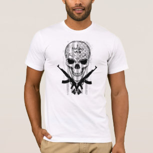Black & White E Pluribus Unum Skull Flag & Guns T-Shirt