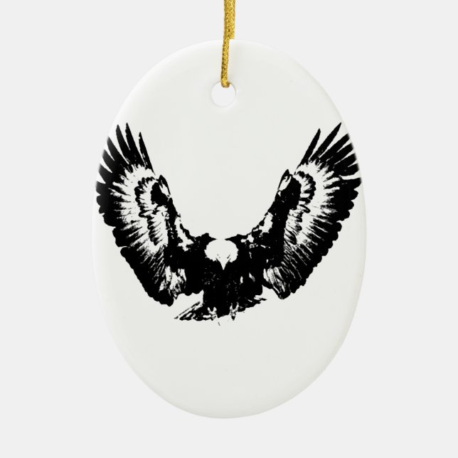 Black & White Eagle Ceramic Tree Decoration (Front)