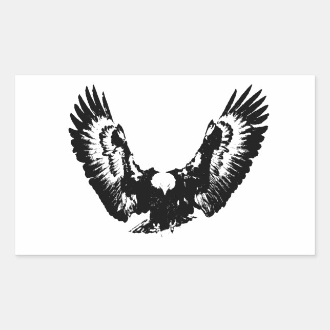 Black & White Eagle Rectangular Sticker (Front)