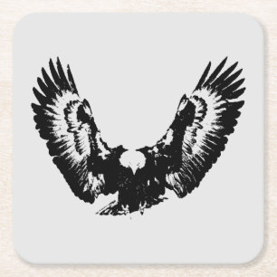 Black & White Eagle Square Paper Coaster