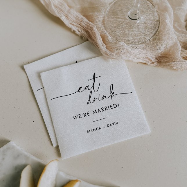 Black White Eat Drink We're Married Wedding  Napkin (Creator Uploaded)
