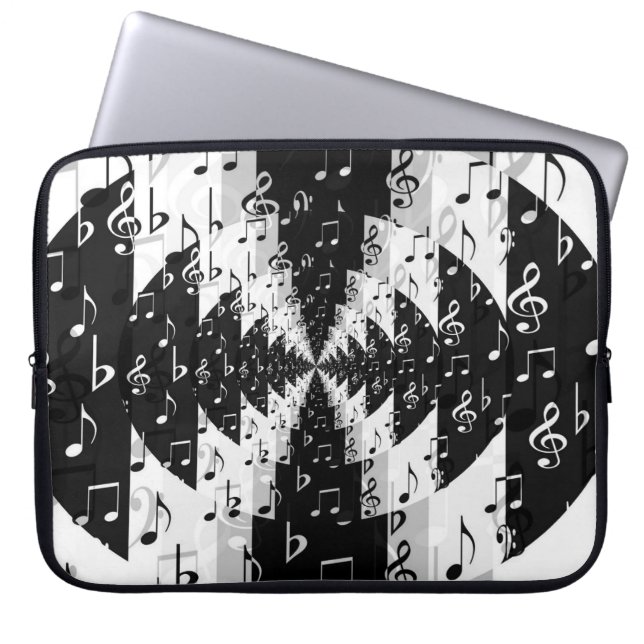 Black & White Echo Music Notes Laptop Sleeve (Front)