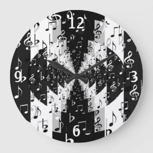 Black & White Echo Music Notes Round Wall Clock