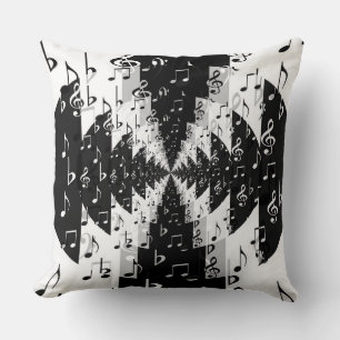 Black & White Echo Music Notes Throw Pillow