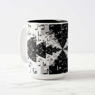 Black & White Echo Music Notes Two-Tone Coffee Mug