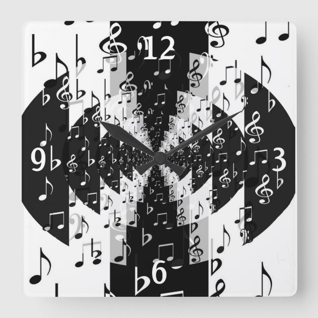 Black & White Echo Music Notes Wall Clock (Front)