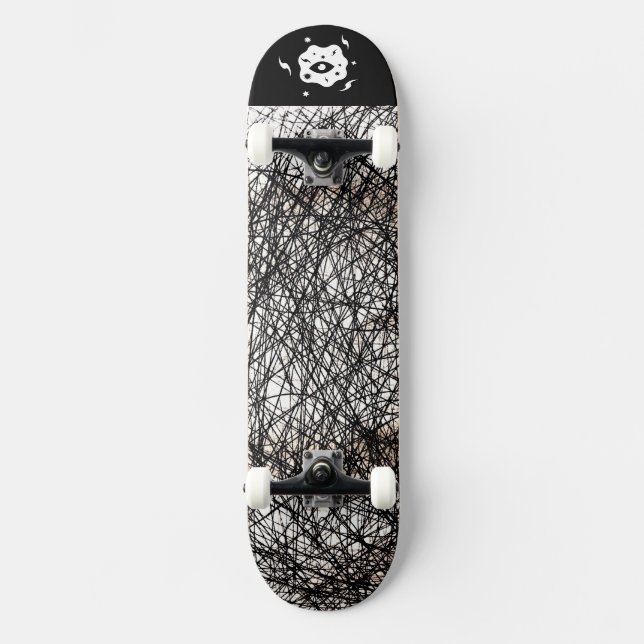 Black White Edgy Lines Skateboard (Front)