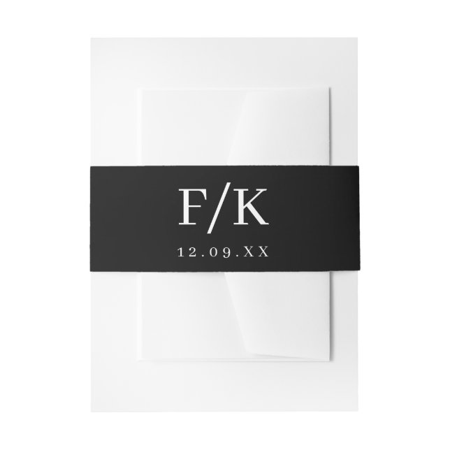 Black & White Editable Colour Monogram Wedding  In Invitation Belly Band (Front Example)