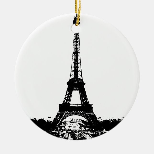 Black & White Eiffel Tower Ceramic Tree Decoration (Front)