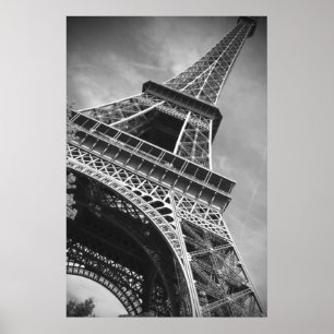 Black & White Eiffel Tower From Below Poster