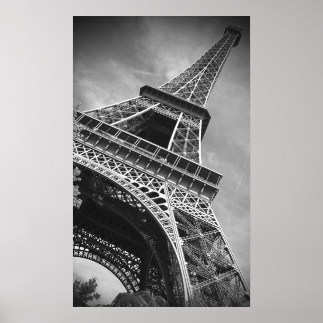 Black & White Eiffel Tower From Below Poster (Front)