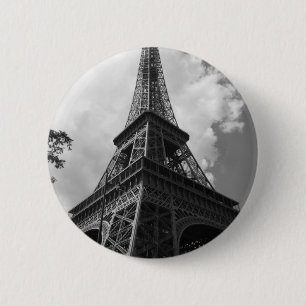 Black & White Eiffel Tower in Paris 6 Cm Round Badge
