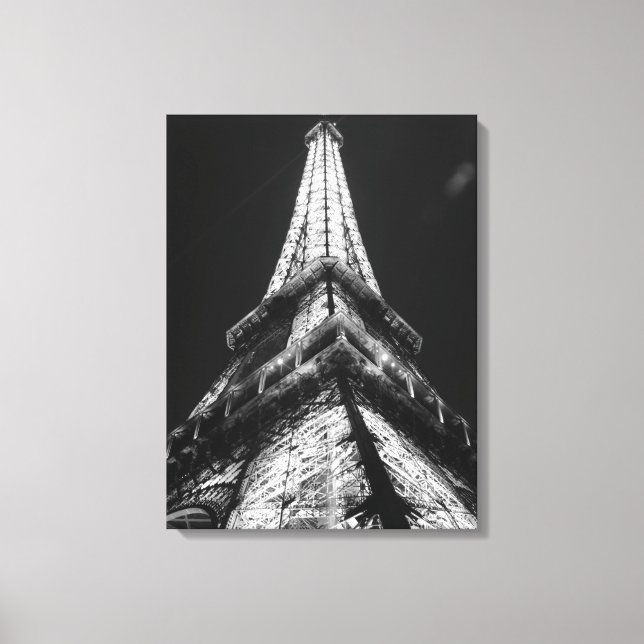 Black & White Eiffel Tower in Paris Night Canvas Print (Front)
