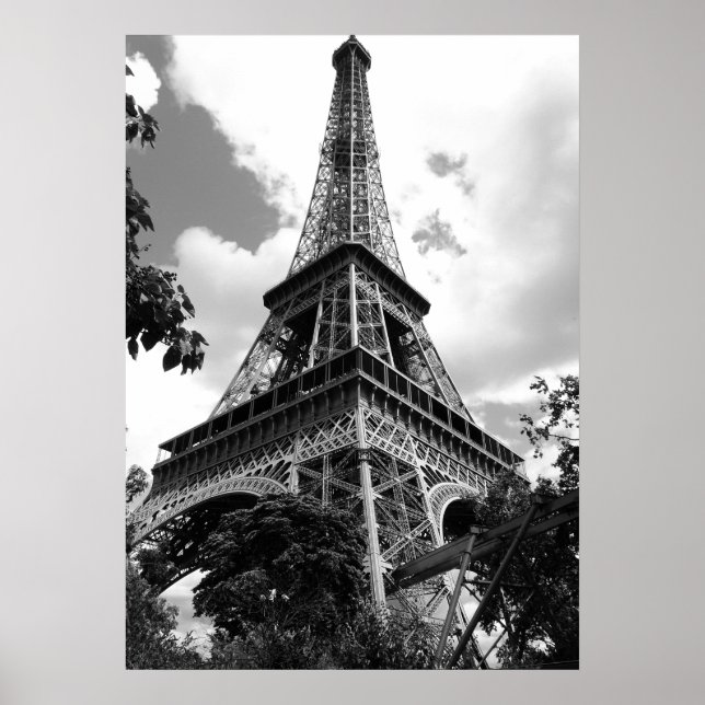 Black White Eiffel Tower in Paris Poster (Front)