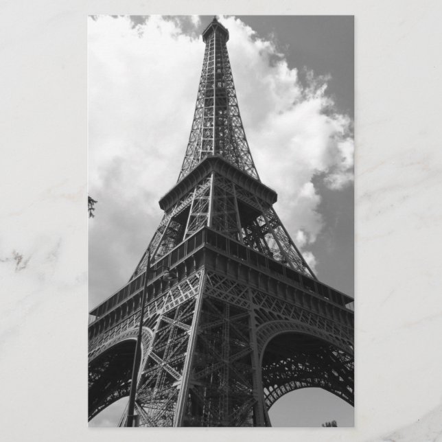 Black & White Eiffel Tower in Paris Stationery (Front)