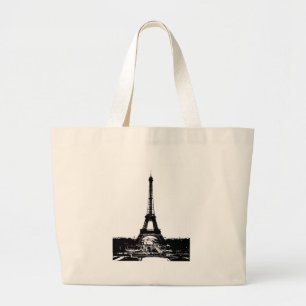 Black & White Eiffel Tower Large Tote Bag