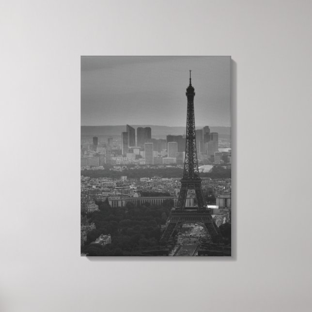 Black & White Eiffel Tower Paris City Panorama Canvas Print (Front)