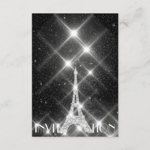 Black White Eiffel Tower Paris Dimond Crystals G Invitation