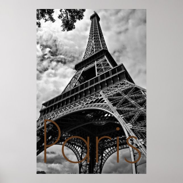 Black White Eiffel Tower Paris Europe Travel Poster (Front)