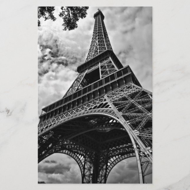 Black White Eiffel Tower Paris Europe Travel Stationery (Front)
