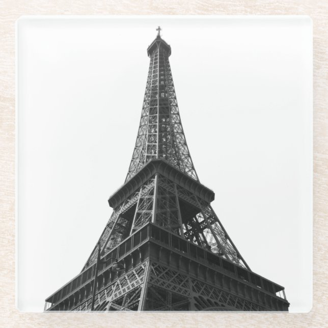 Black & White Eiffel Tower Paris European Travel Glass Coaster (Front)
