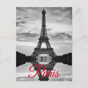 Black White Eiffel Tower Paris European Travel Postcard
