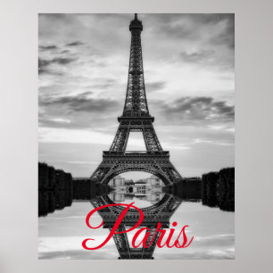 Black White Eiffel Tower Paris European Travel Poster