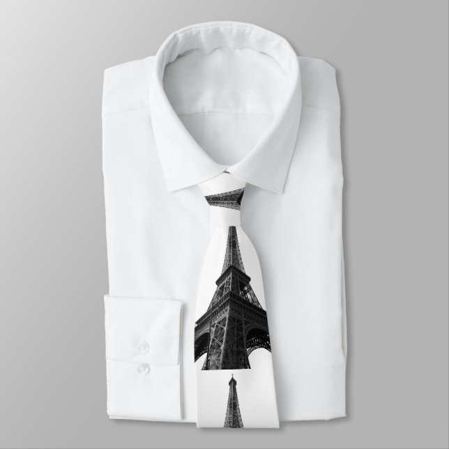 Black & White Eiffel Tower Paris European Travel Tie (Tied)