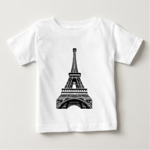Black white Eiffel Tower Paris France Art Artwork Baby T-Shirt