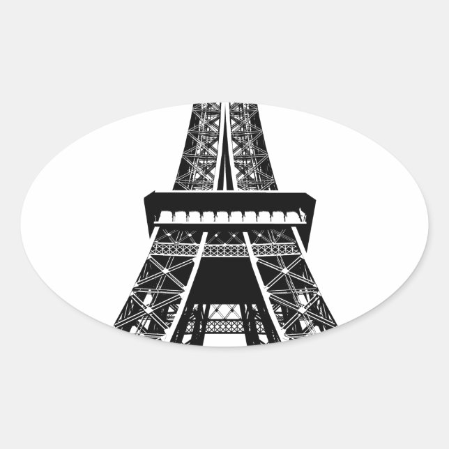 Black white Eiffel Tower Paris France Art Artwork Oval Sticker (Front)