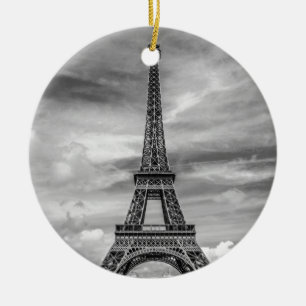 Black & White Eiffel Tower Paris France Ceramic Tree Decoration
