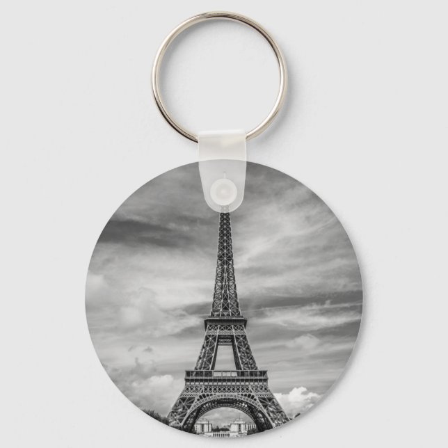 Black & White Eiffel Tower Paris France Key Ring (Front)