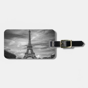 Black & White Eiffel Tower Paris France Luggage Tag
