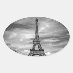 Black & White Eiffel Tower Paris France Oval Sticker