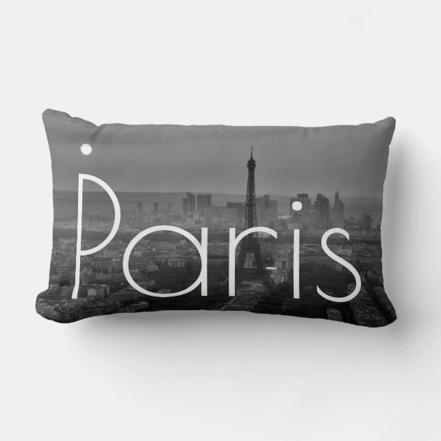 Black White Eiffel Tower Paris France Travel Lumbar Cushion (Front)