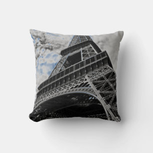Black White Eiffel Tower Paris French Travel Cushion