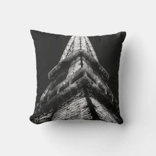 Black White Eiffel Tower Paris French Travel Cushion
