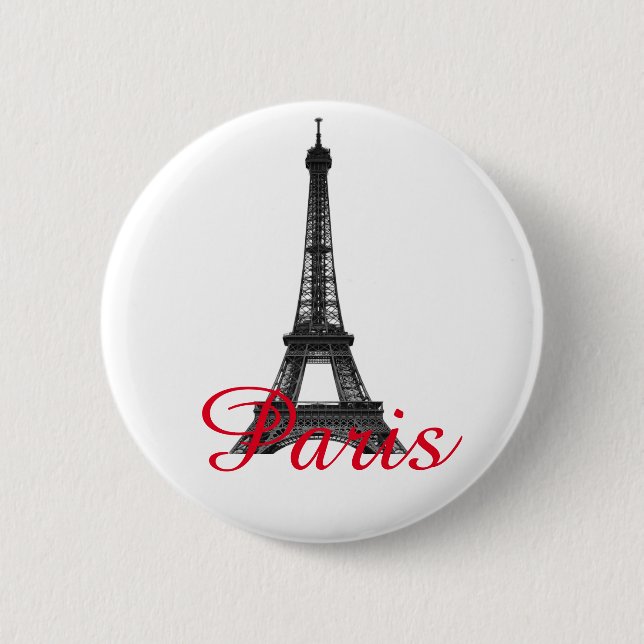 Black White Eiffel Tower Paris Love City Travel 6 Cm Round Badge (Front)