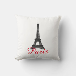 Black White Eiffel Tower Paris Love City Travel Cushion