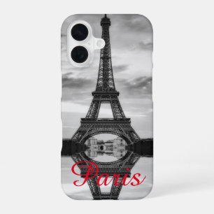 Black White Eiffel Tower Paris Love City Travel iPhone 16 Case