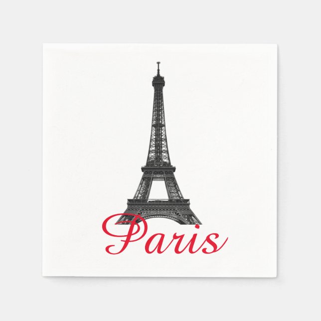Black White Eiffel Tower Paris Love City Travel Napkin (Front)